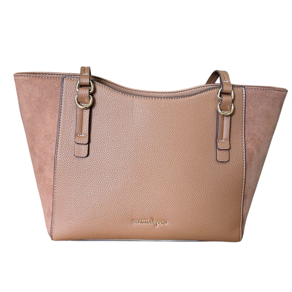 Nanette Lepore Handbag Purse Faux Leather Suede Mid Size Caramel Zip Top Bag EUC - Picture 9 of 12
